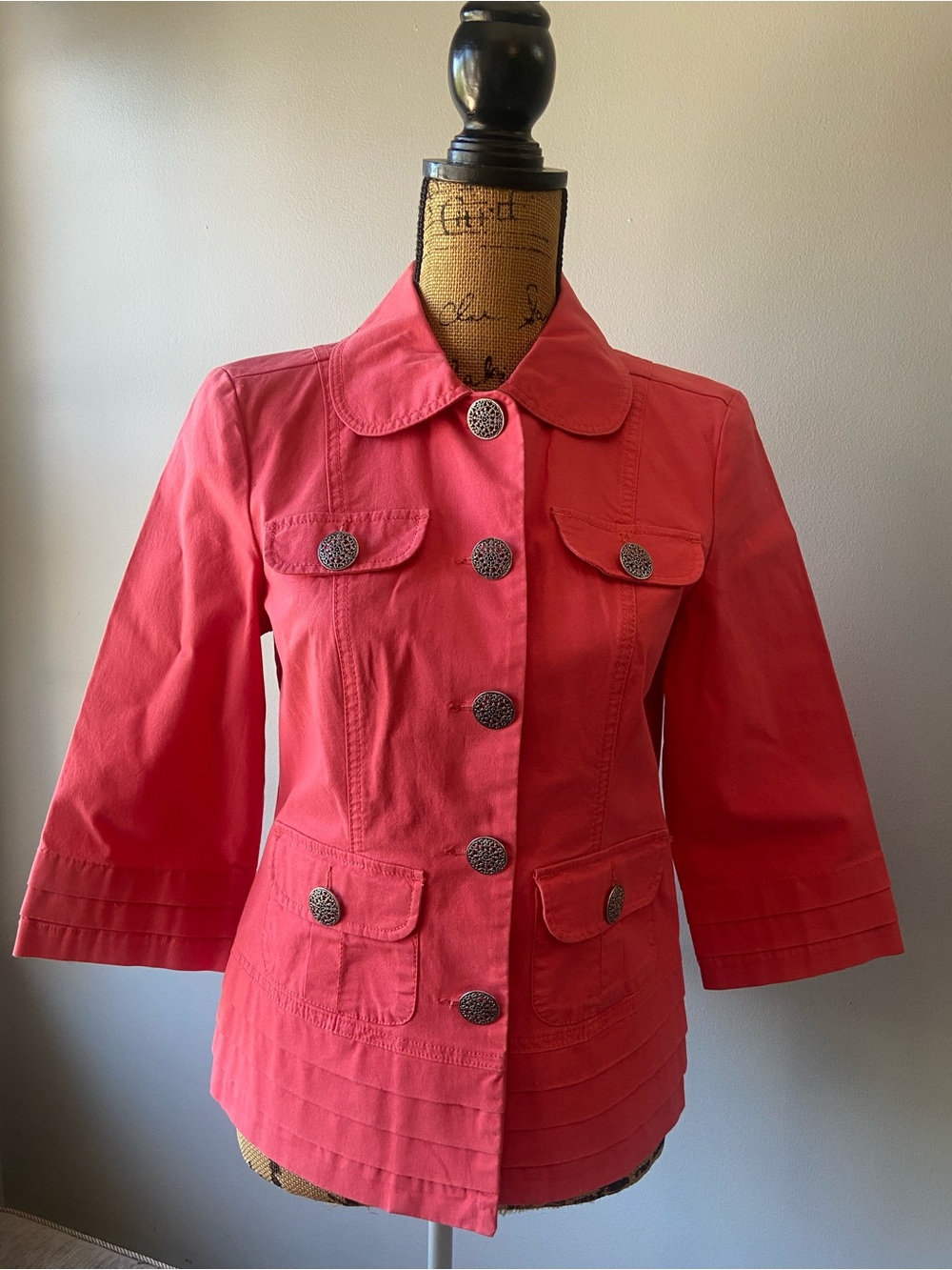 Baccini Sz MP Coral Orange Button-Front Blazer Jacket